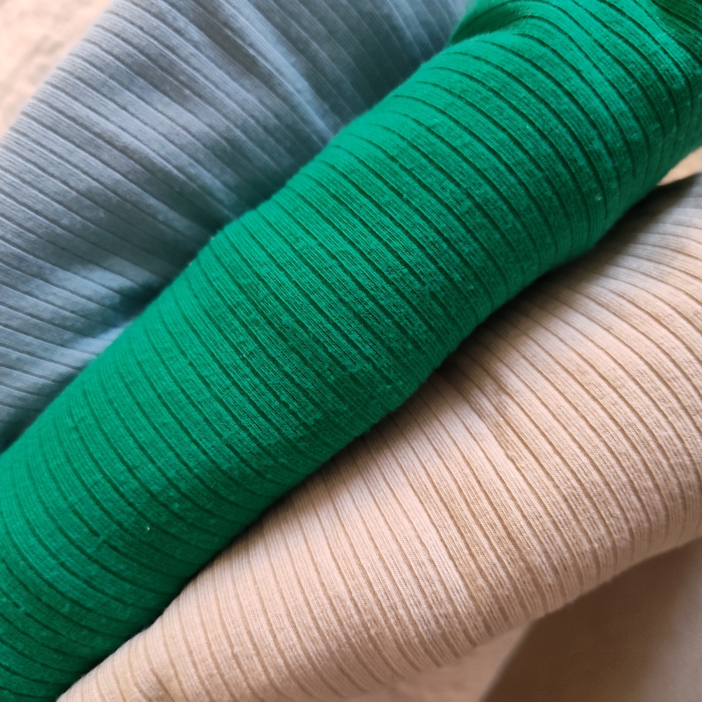 Ribbed Knit Fabric Bundle - Green, Blue, Cream